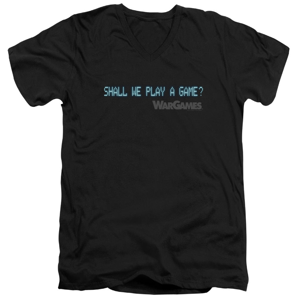 WarGames Shall We Mens Slim Fit V Neck T Shirt Black Officially Licensed