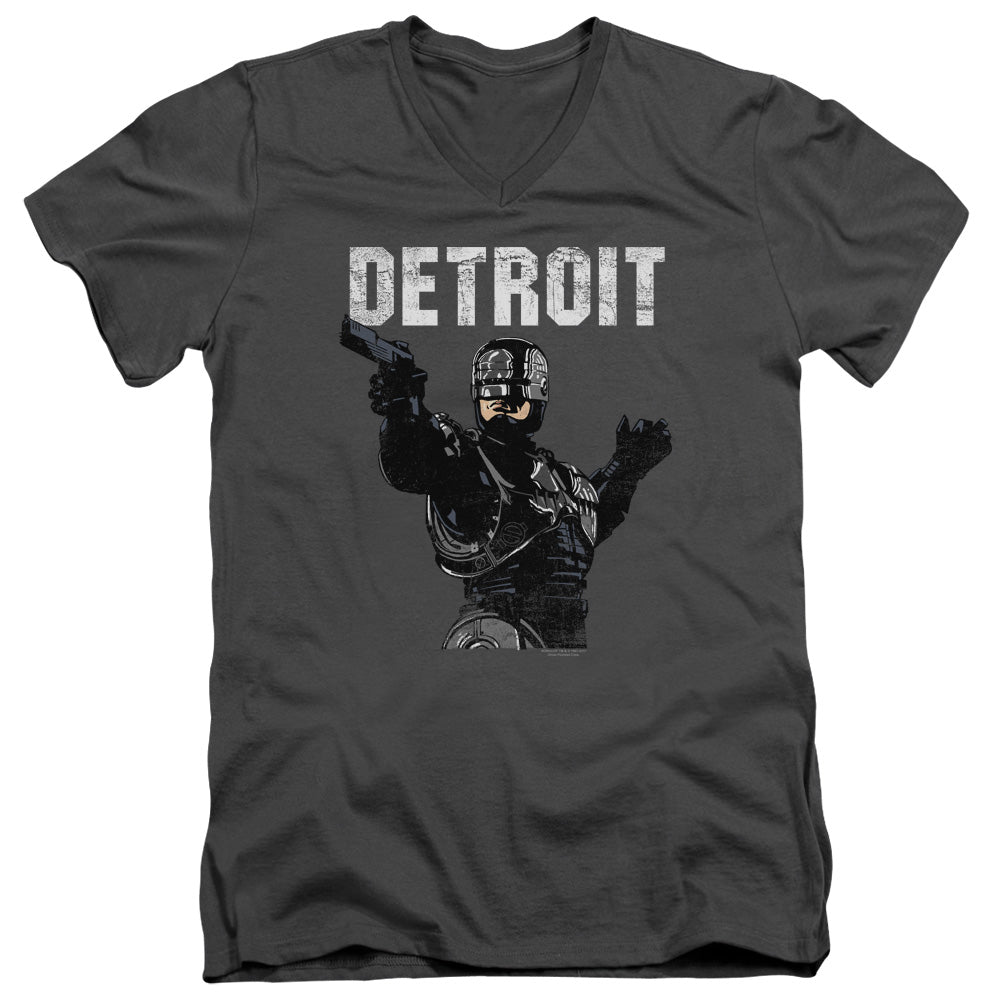 Robocop Detroit Mens Slim Fit V Neck T Shirt Charcoal Officially Licensed