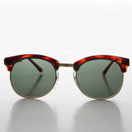 Classic Preppy Half Rim Sunglass with Glass Lens - Mickey