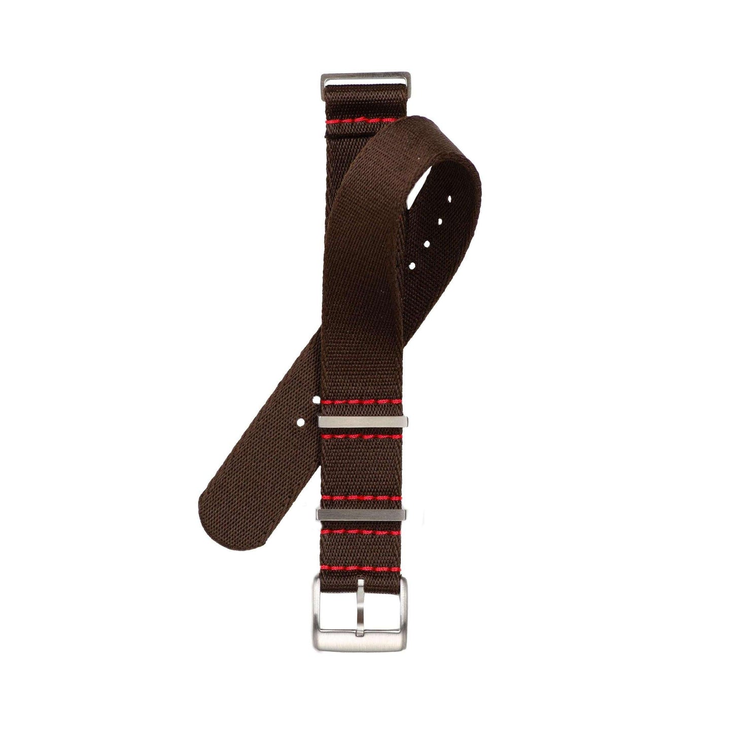 Eco-Friendly Nylon Military Watch Strap - Brown Red Stitches