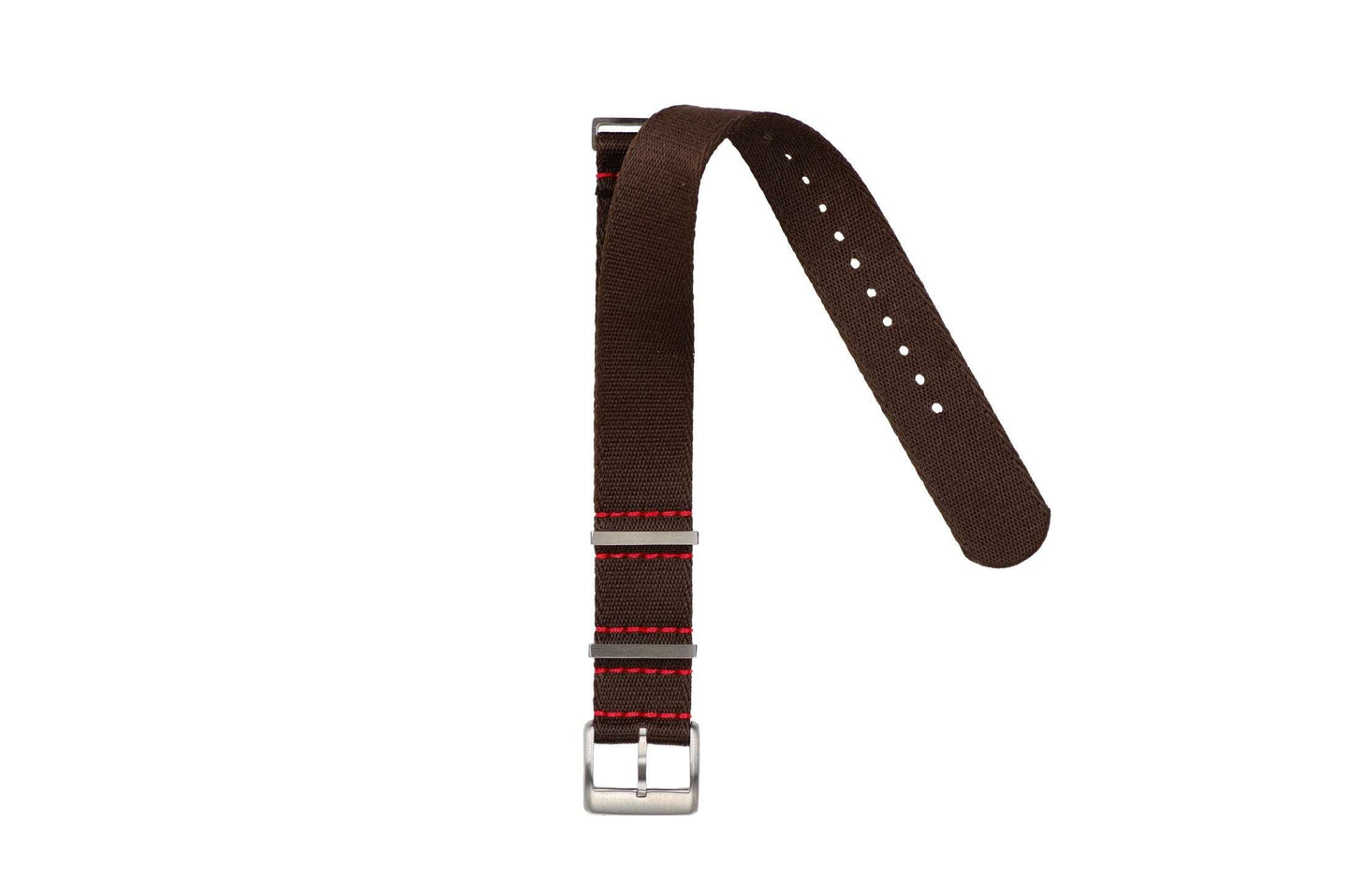Eco-Friendly Nylon Military Watch Strap - Brown Red Stitches