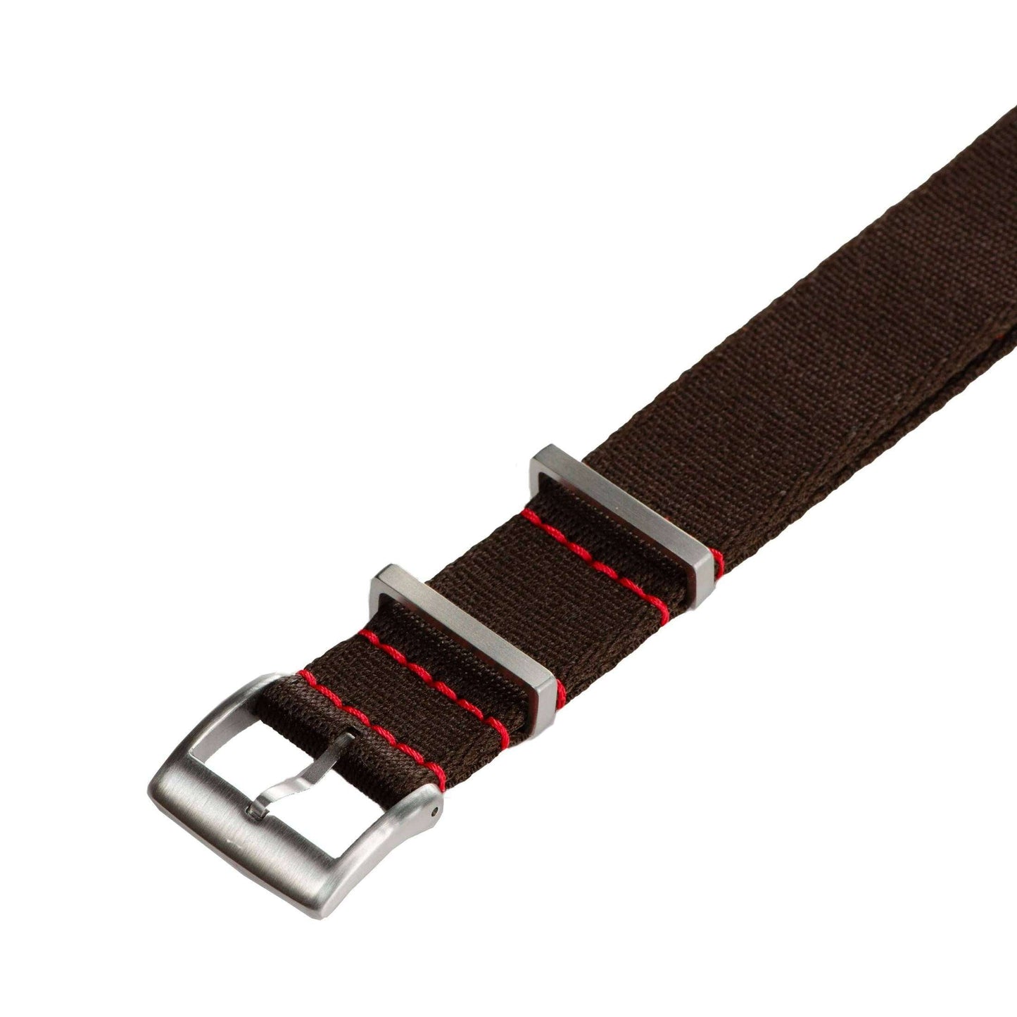 Eco-Friendly Nylon Military Watch Strap - Brown Red Stitches