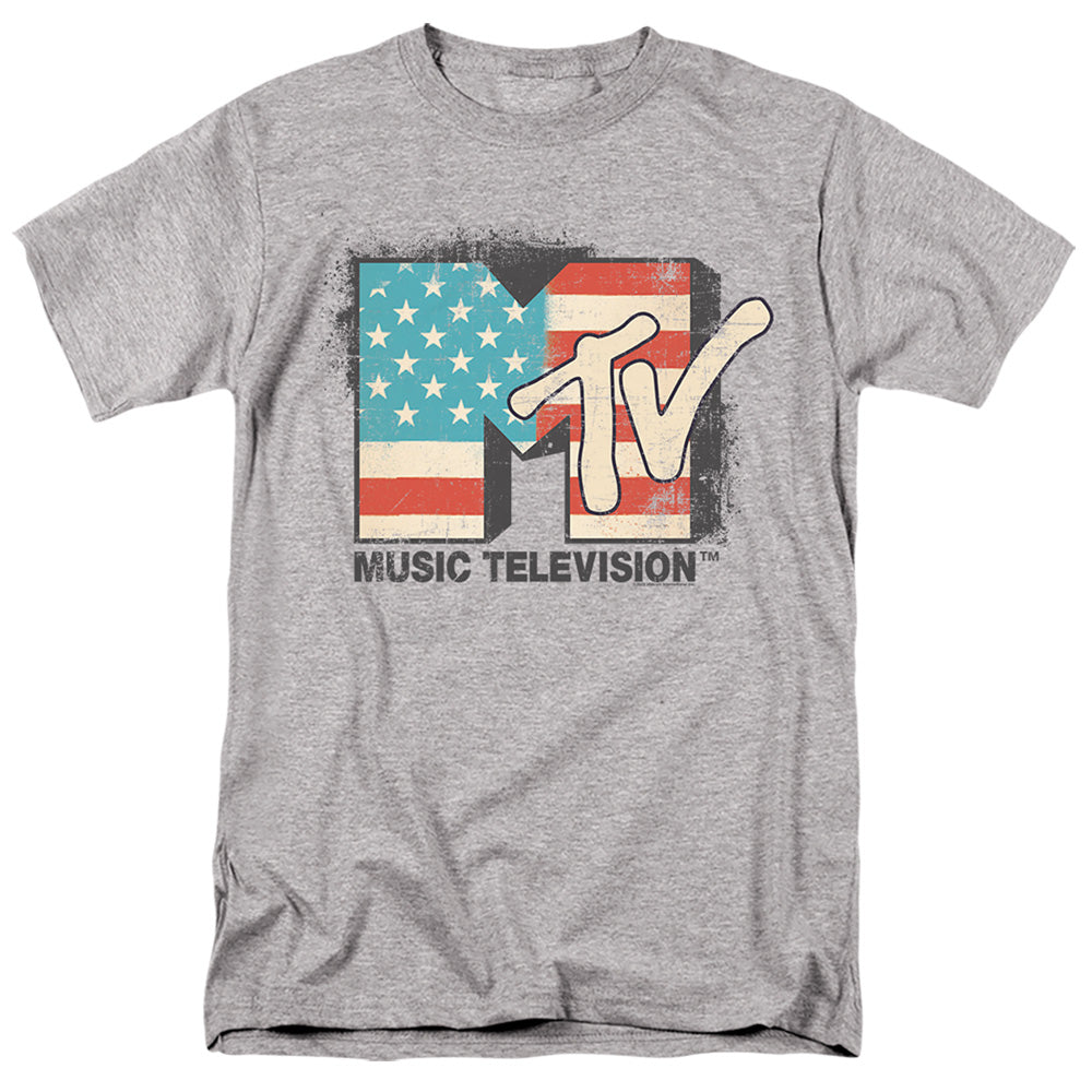 Mtv American Logo Mens T Shirt Athletic Heather