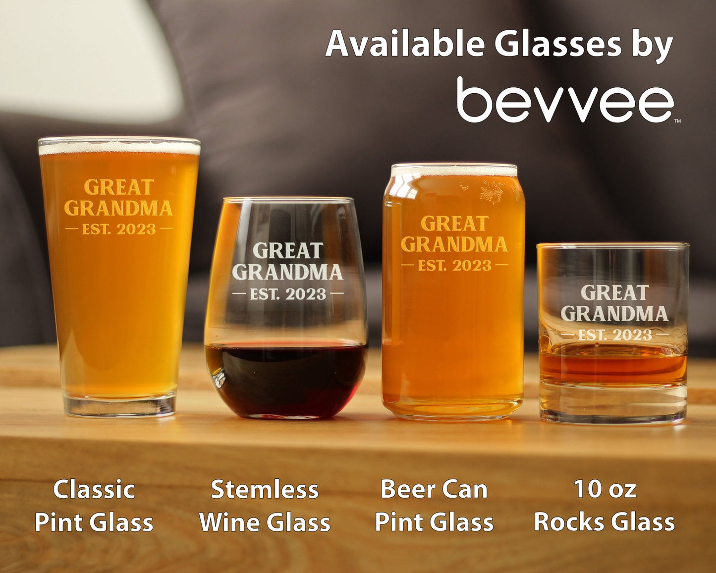 Great Grandma Est 2023 - New Great Grandmother Pint Glass Gift for First Time Great Grandparents - Bold 16 Oz Glasses