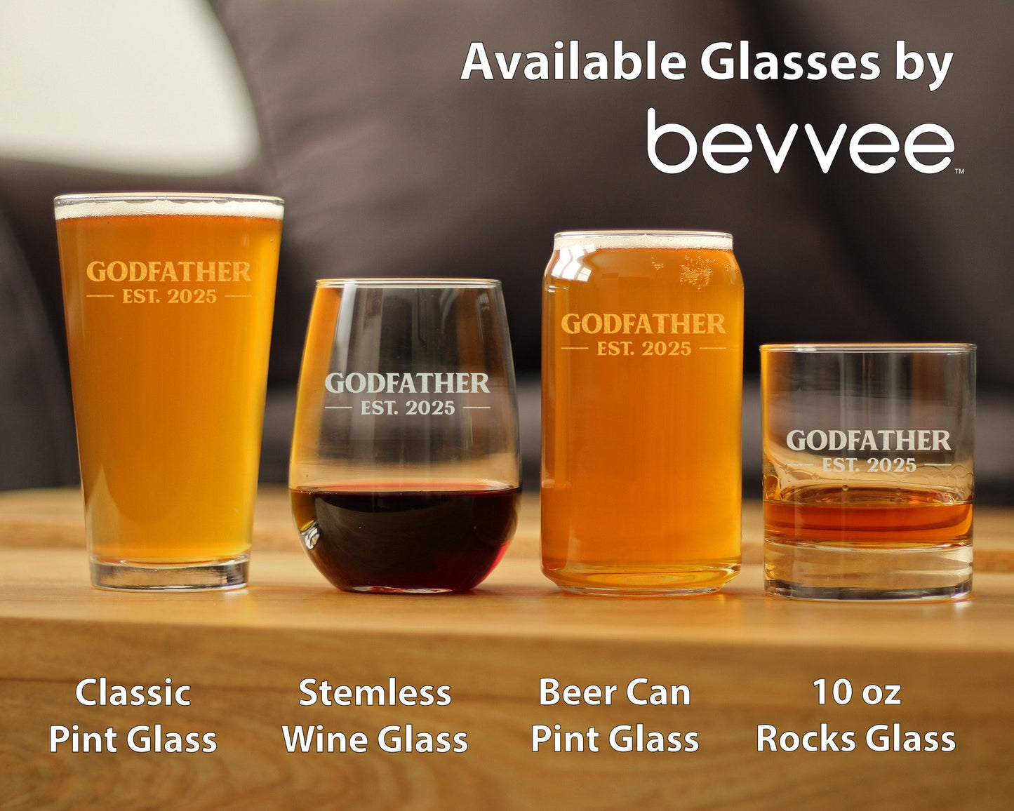 Godfather Est 2025 - New Godfather Pint Glass Proposal Gift for First Time Godparents - Bold 16 Oz Glasses