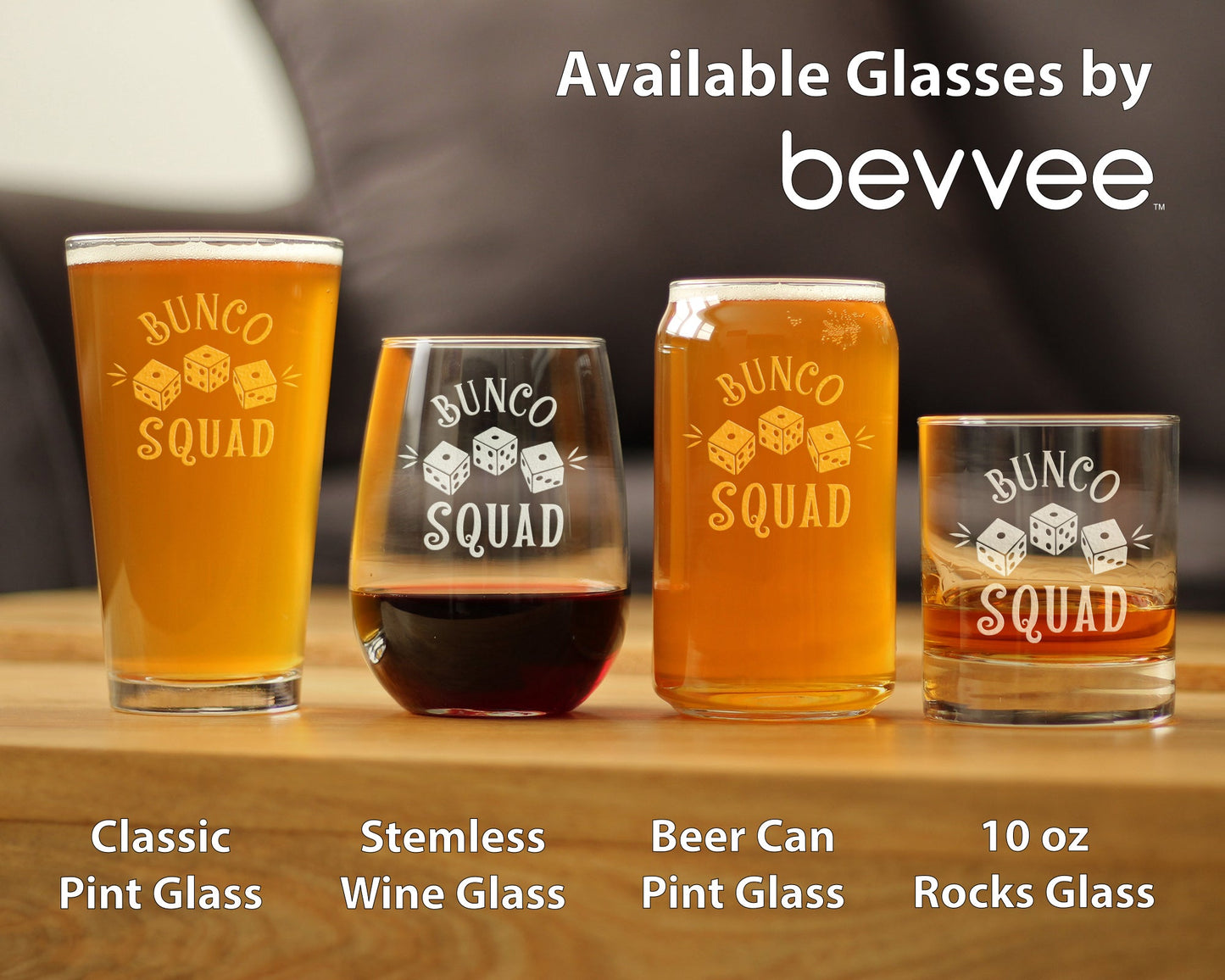 Bunco Squad Beer Can Pint Glass - Bunco Decor and Bunco Gifts for Women - 16 Oz Glasses