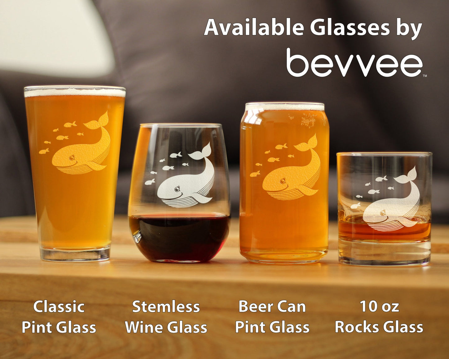 Cute Whale Pint Glass for Beer - Beach Themed Decor and Gifts for Whale Lovers - 16 Oz Glasses