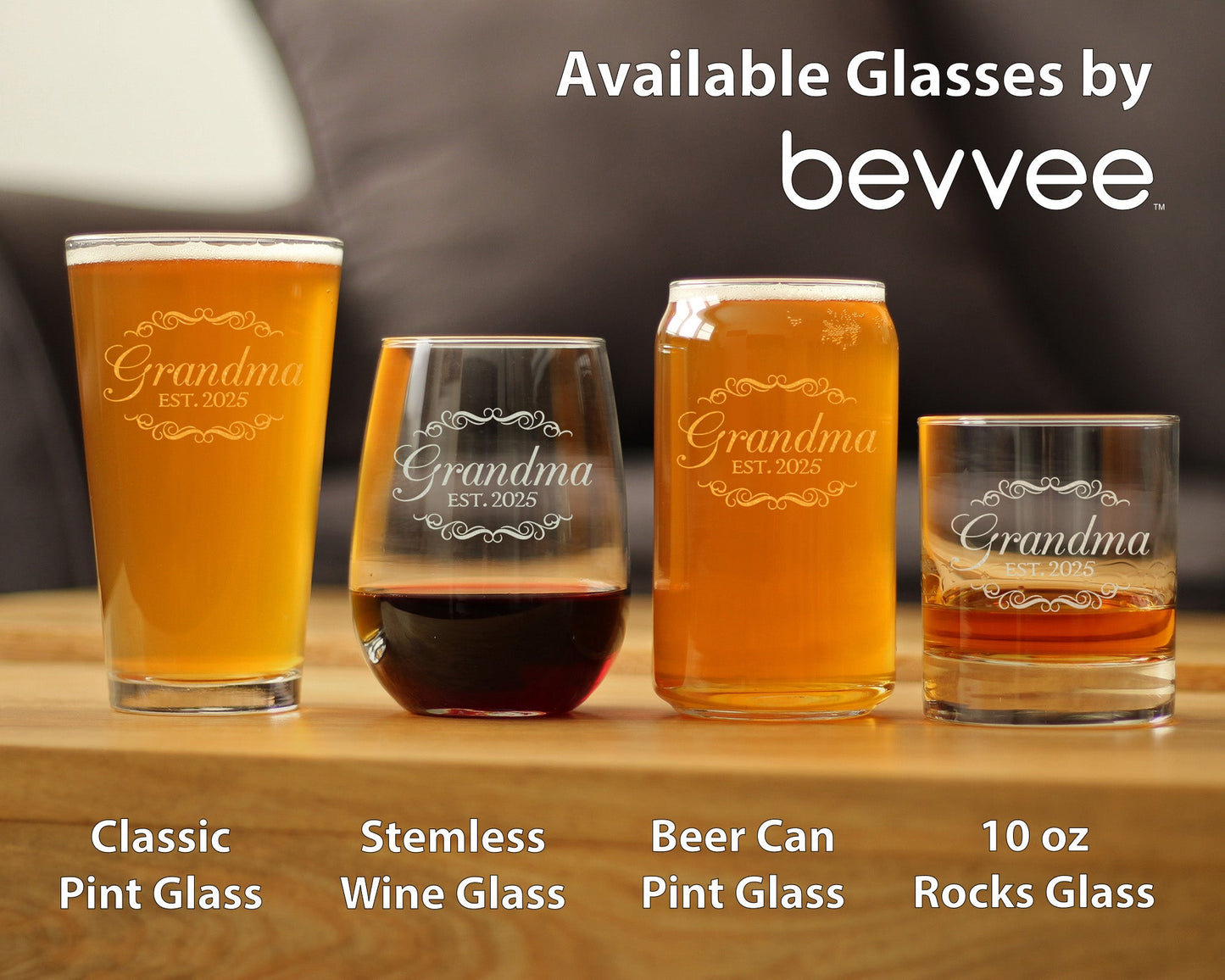 Grandma Est 2025 - New Grandmother Pint Glass Gift for First Time Grandparents - Decorative 16 Oz Glasses
