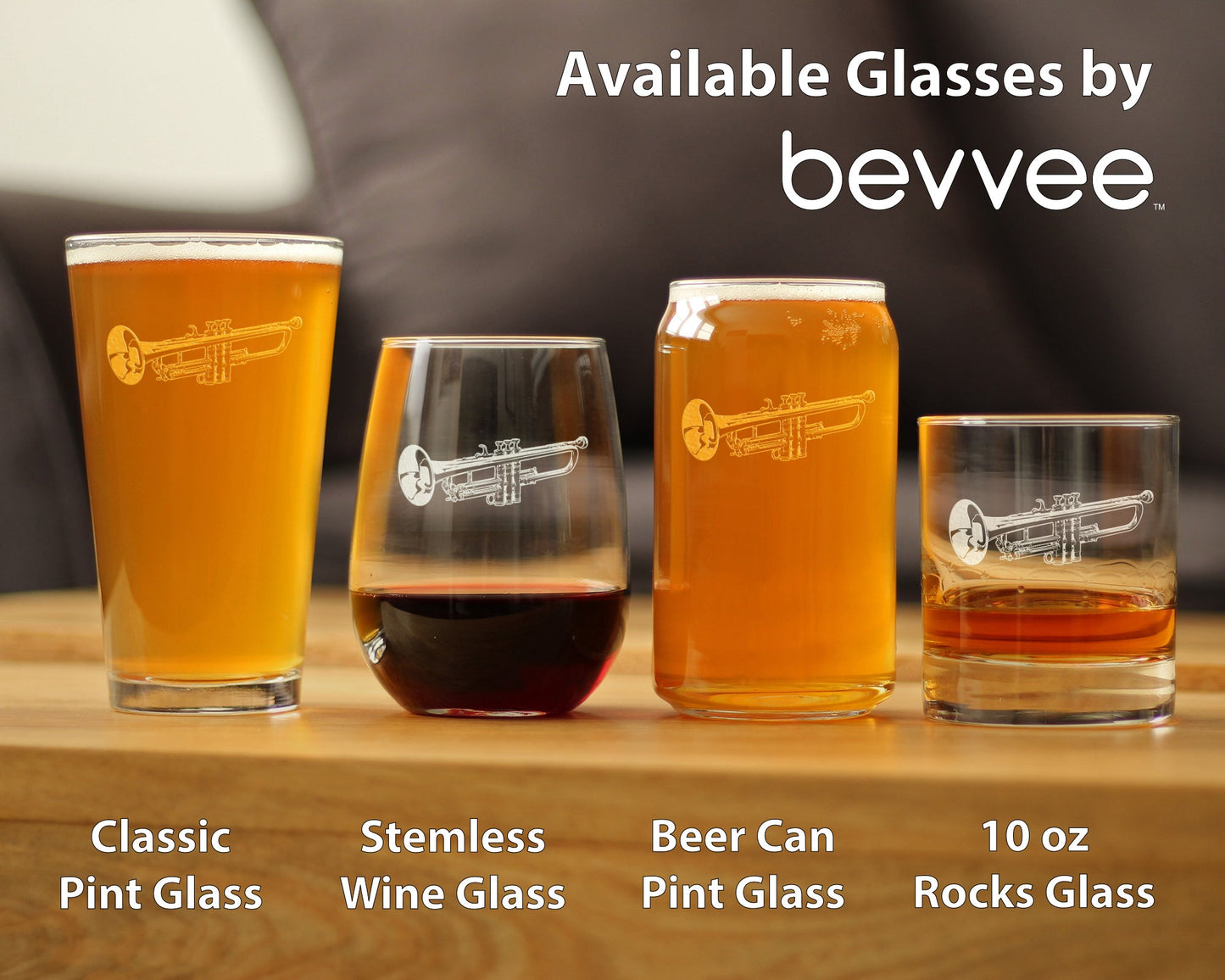 Trumpet Stemless Wine Glass - Music Gifts for Trumpet Players, Teachers and Musical Accessories for Musicians that Play Trumpets - Large 17 Oz Glasses