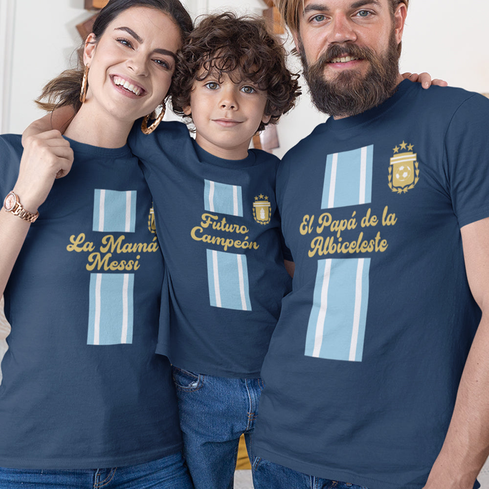 El Papá De La Albiceleste, La Mamá Messi, Futuro Campeón Dad Mom and Kid Matching Organic Cotton T-Shirts Family Set (Set of 3)