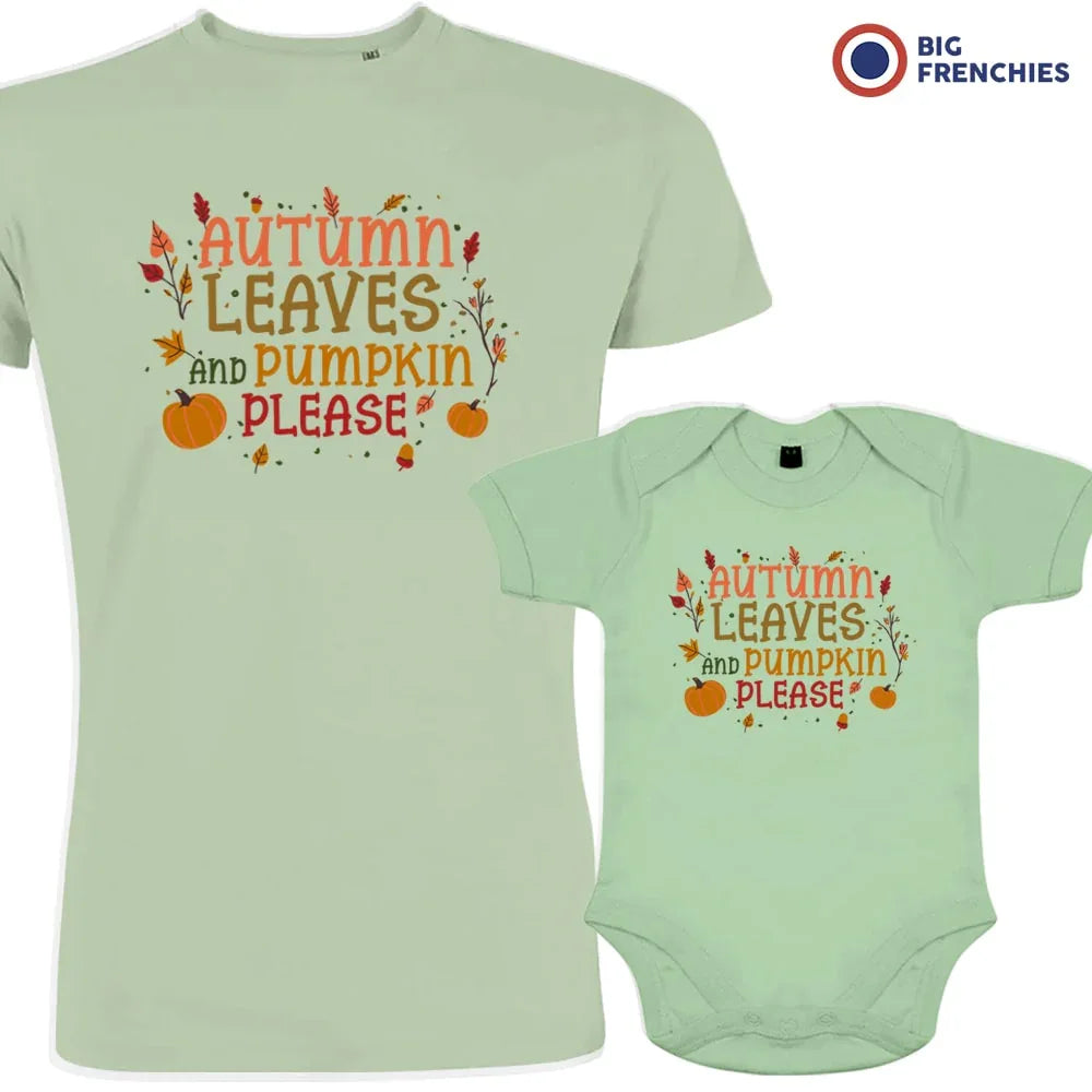 Autumn Leaves and Pumpkin Please Dad and Child Organic Cotton family Set (Set of 2)