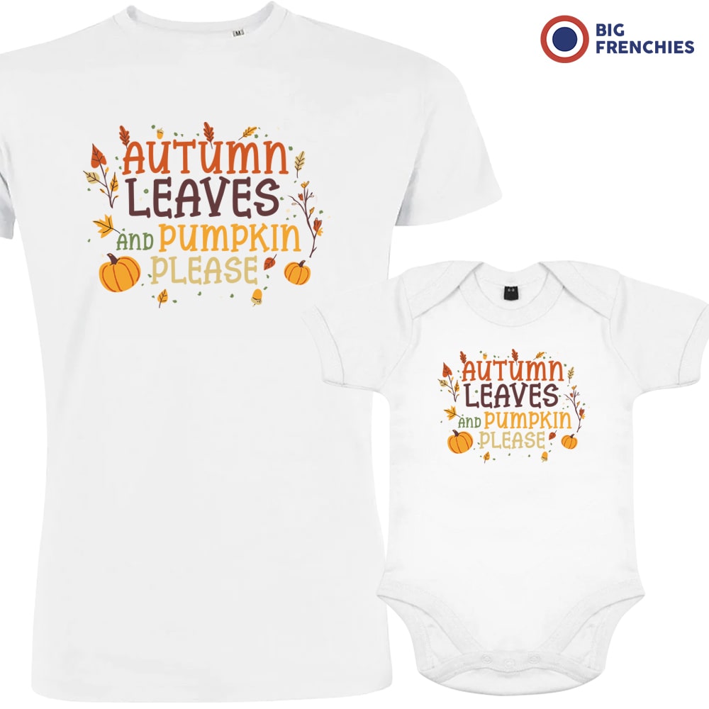 Autumn Leaves and Pumpkin Please Dad and Child Organic Cotton family Set (Set of 2)