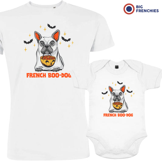 French Boo-Dog Halloween Dad and Child Organic Cotton family Set (Set of 2)