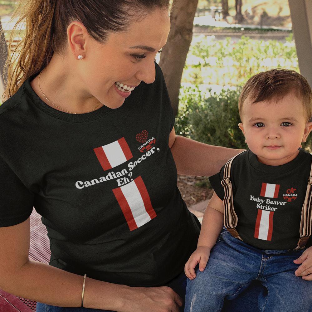 Canadian Soccer, Eh? Baby Beaver Striker Mom and Child Organic Cotton T-Shirts family Set (Set of 2)