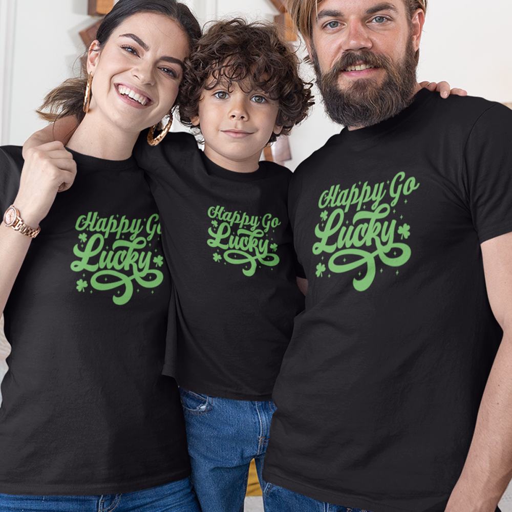 Happy Go Lucky Matching Organic Cotton T-Shirts Family Set (Set of 3)