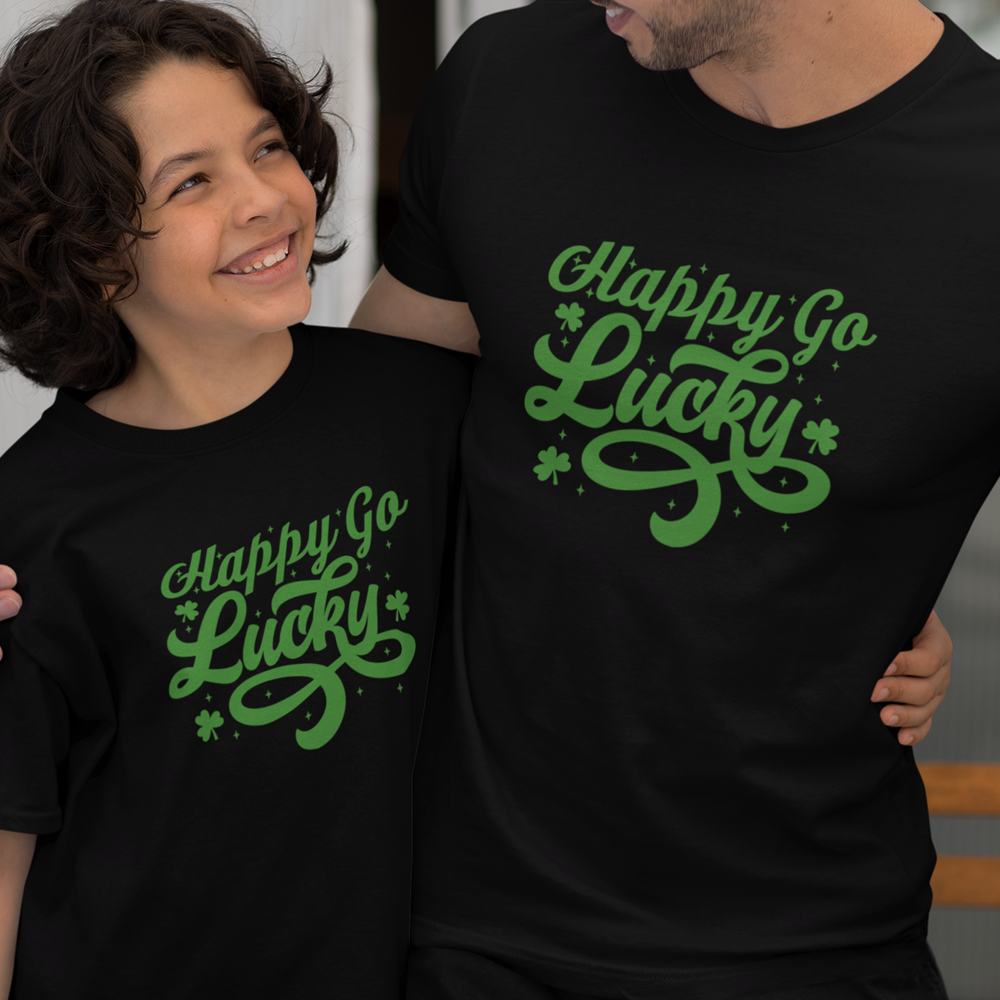 Happy Go Lucky Dad and Child Organic Cotton T-Shirts family Set (Set of 2)