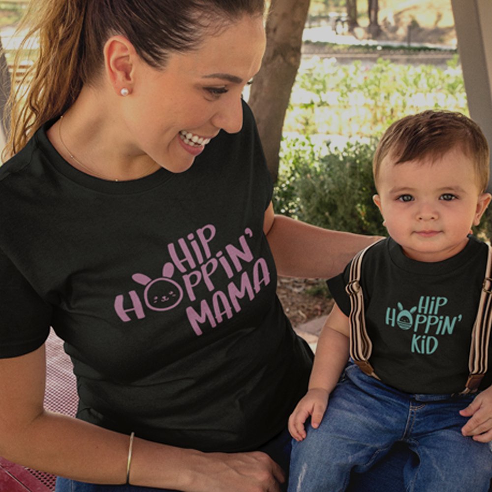 Hip Hoppin' Mom and Child Organic Cotton T-Shirts family Set (Set of 2)