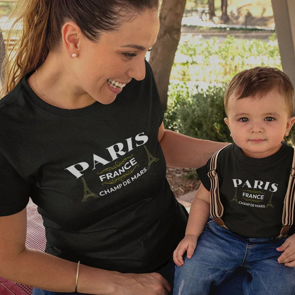 Paris Champ De Mars Mom and Child Organic Cotton T-Shirts family Set (Set of 2)