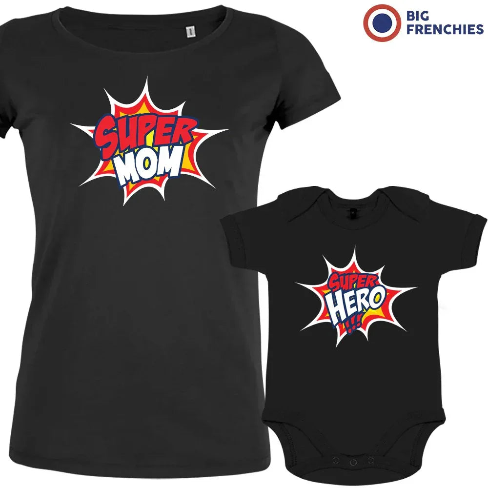 Super Mom Super Hero Mom and Baby Organic Cotton family Set (Set of 2)