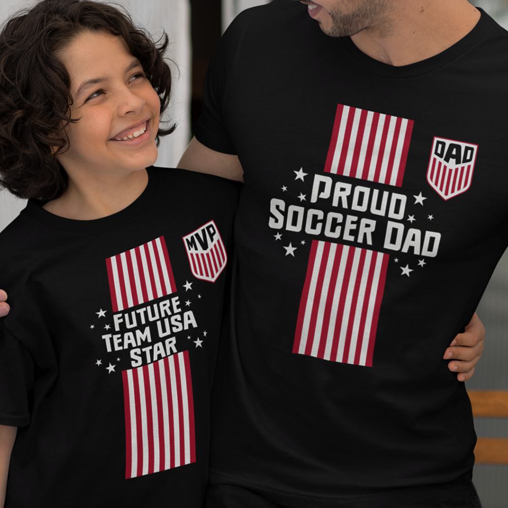 Proud Soccer Dad, Future Team USA Star Dad and Child Organic Cotton T-Shirts Family Set (Set of 2)