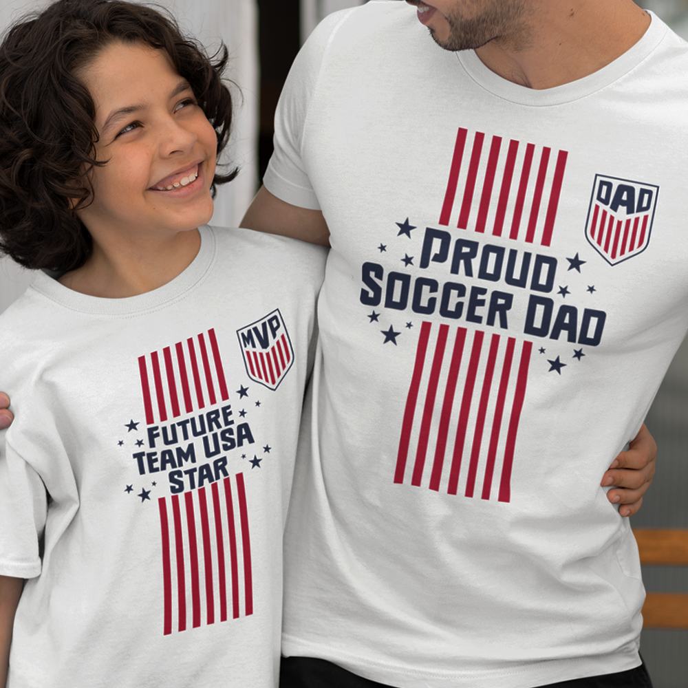 Proud Soccer Dad, Future Team USA Star Dad and Child Organic Cotton T-Shirts Family Set (Set of 2)