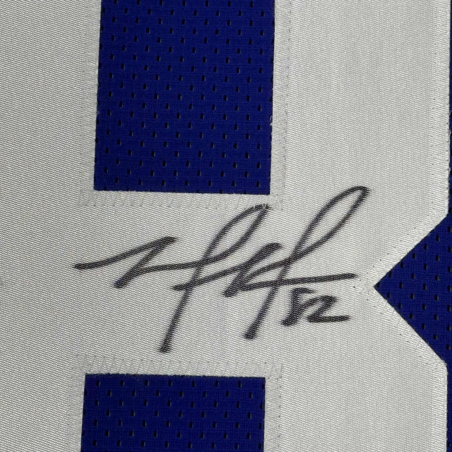 Framed Autographed/Signed Mario Manningham 35x39 New York Giants Blue Football Jersey JSA COA