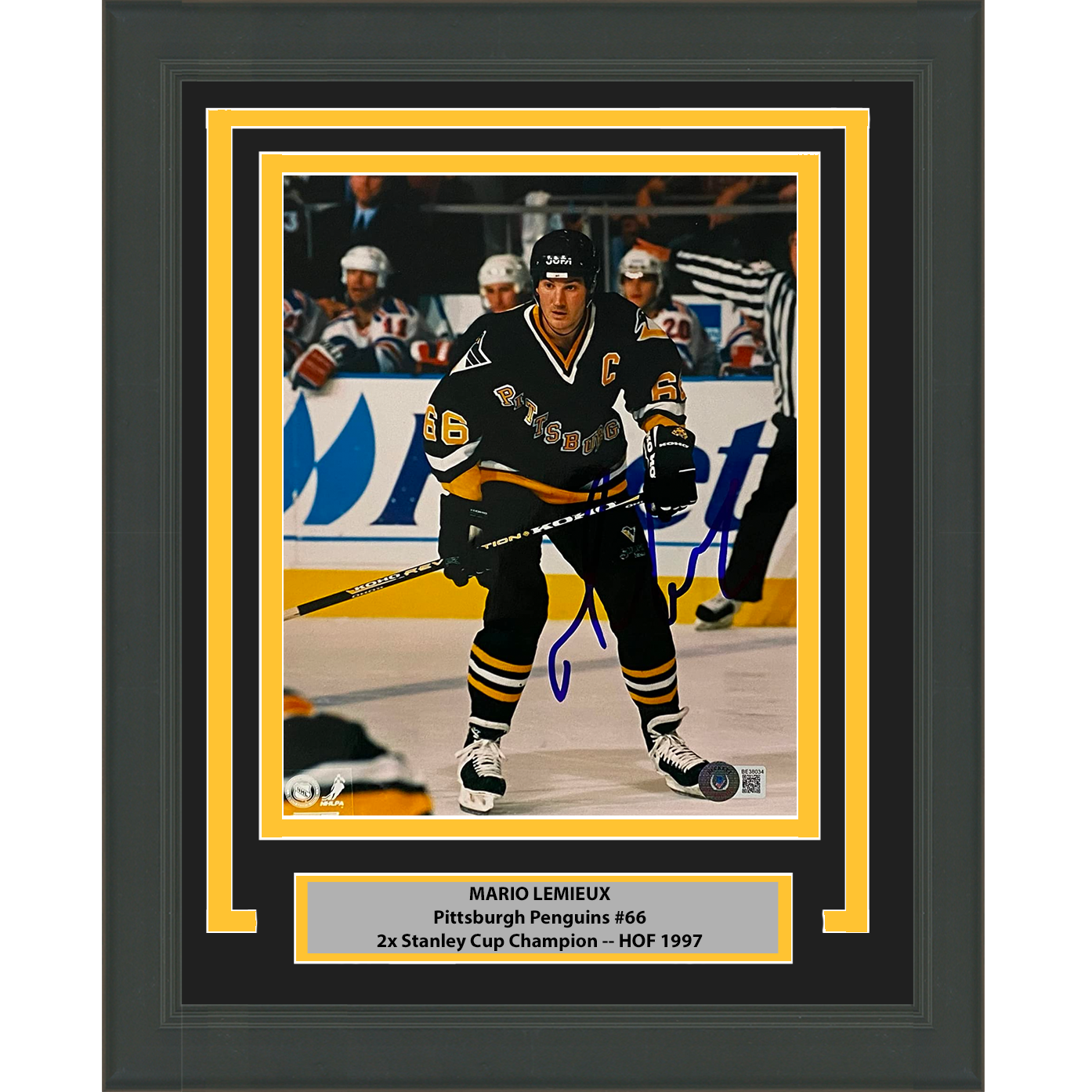 Framed Autographed/Signed Mario Lemieux Pittsburgh Penguins 8x10 Hockey Photo Beckett BAS COA