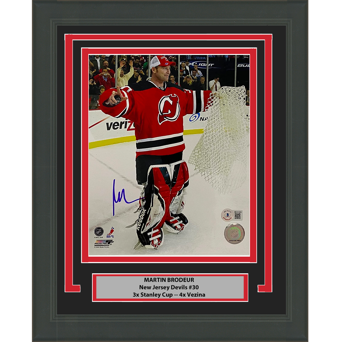 Framed Autographed/Signed Martin Brodeur New Jersey Devils 8x10 Hockey Photo Beckett BAS COA #6