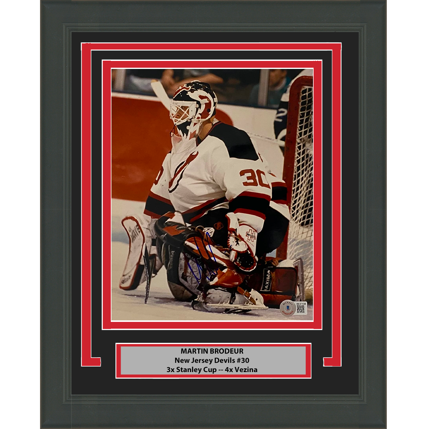 Framed Autographed/Signed Martin Brodeur New Jersey Devils 8x10 Hockey Photo Beckett BAS COA #4