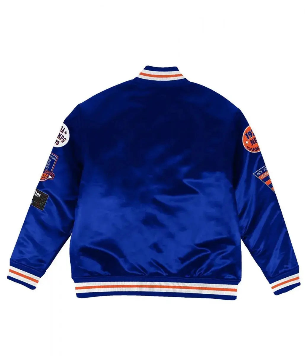 NY Knicks Champ City Bomber Satin Royal Blue Jacket