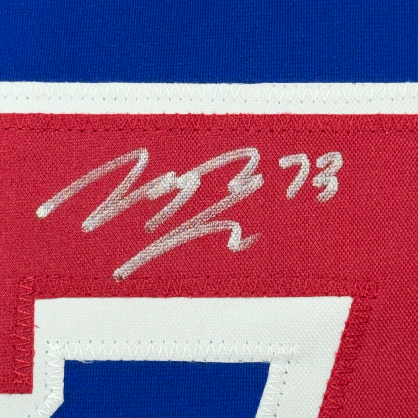 Framed Autographed/Signed Matt Rempe 35x39 New York Blue Hockey Jersey Beckett BAS COA