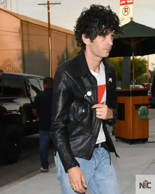 Matty Healy LA 2025 Black Leather Jacket