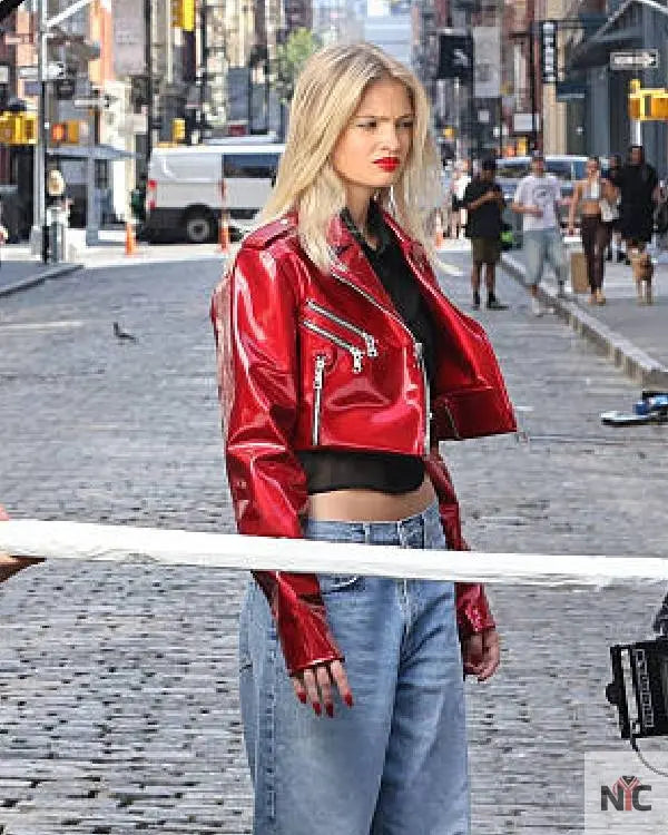 Maybelline Elle Quist Red Leather Jacket
