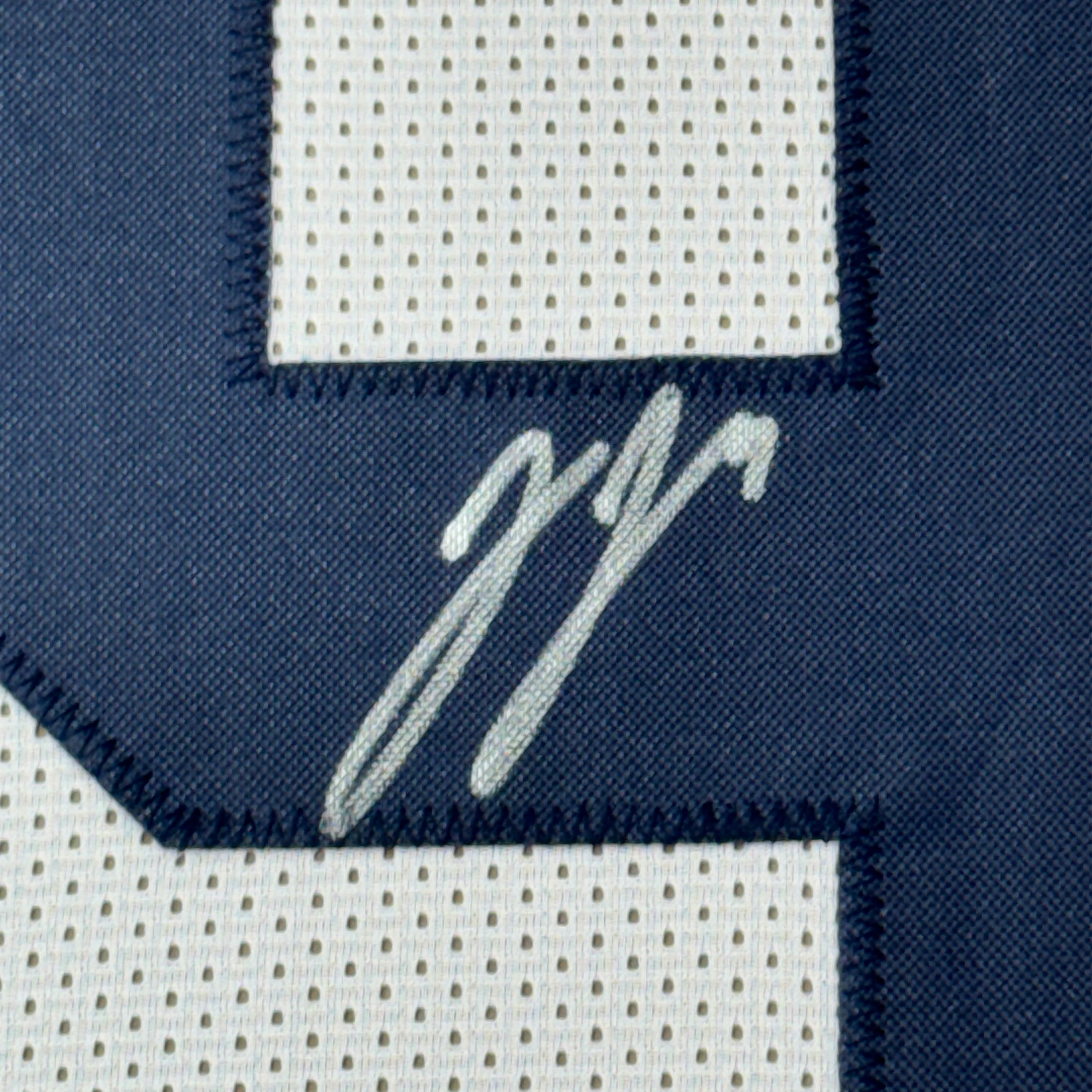 Framed Autographed/Signed J.J. JJ McCarthy 35x39 Michigan White College Football Jersey Beckett BAS COA