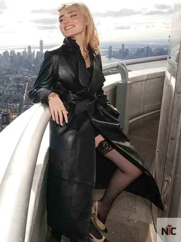 Meg Donnelly Black Leather Trench Coat