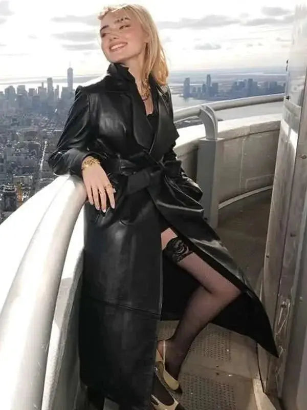 Meg Donnelly Black Leather Trench Coat