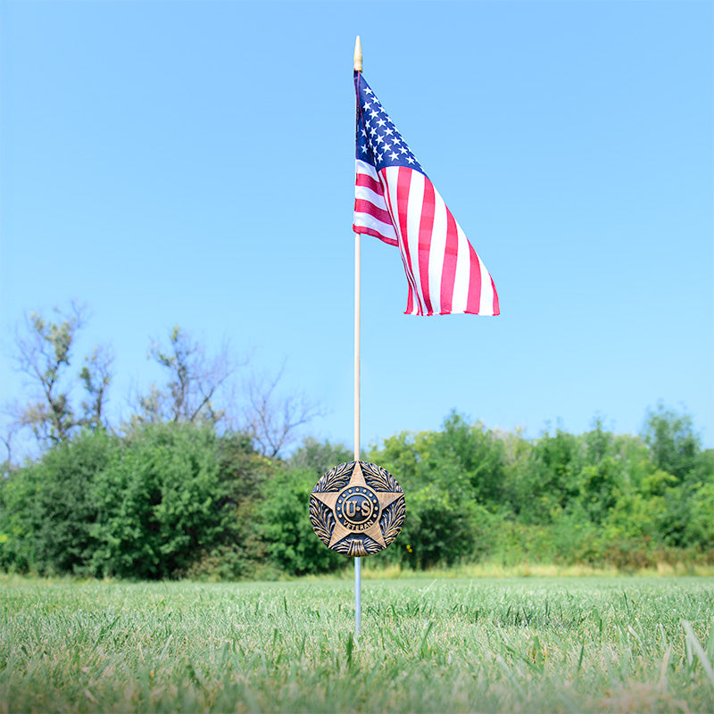 US Veteran Grave Marker & Flag Holder with Aluminum Ground Spike