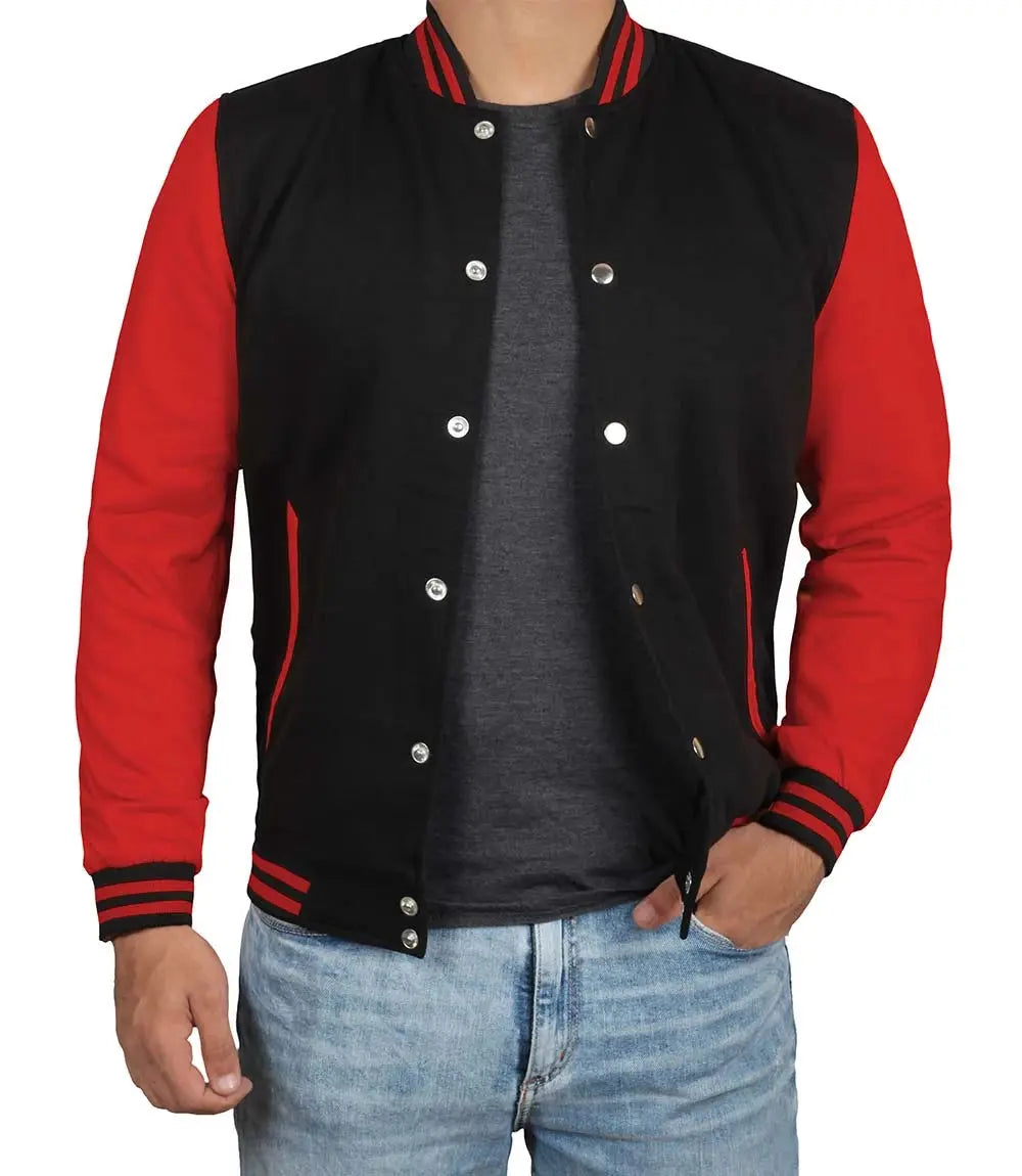 Men Baseball Red and Black Varsity Jacket