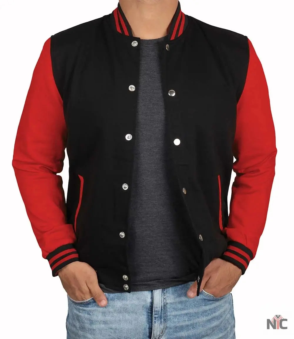 Men Baseball Red and Black Varsity Jacket