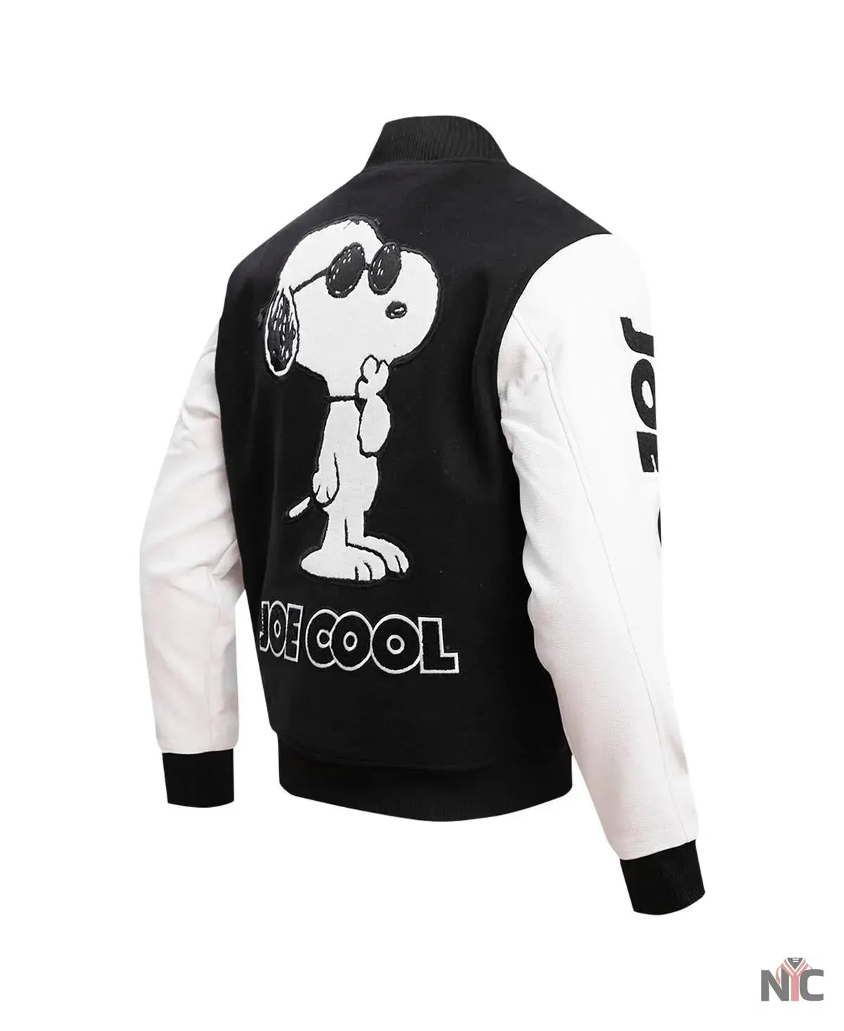Men’s Black Peanuts Snoopy Joe Cool Full-zip Varsity Jacket