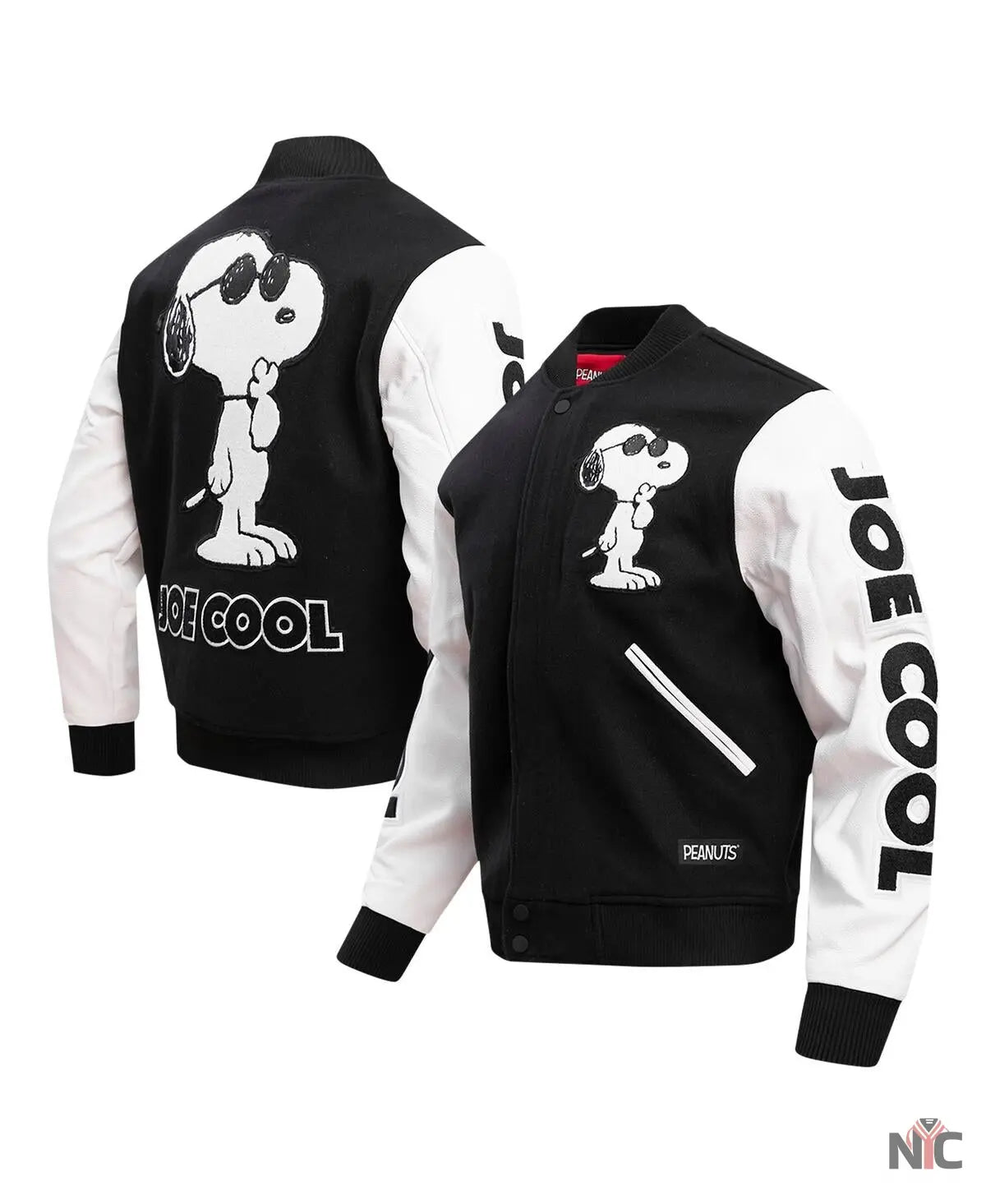 Men’s Black Peanuts Snoopy Joe Cool Full-zip Varsity Jacket