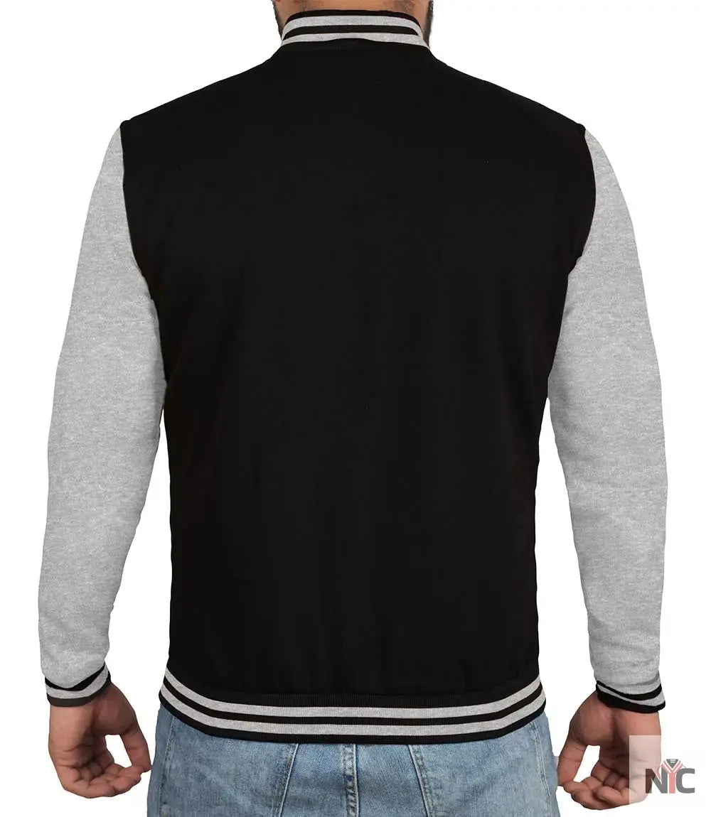Men's Black and Grey Varsity Bomber Jacket