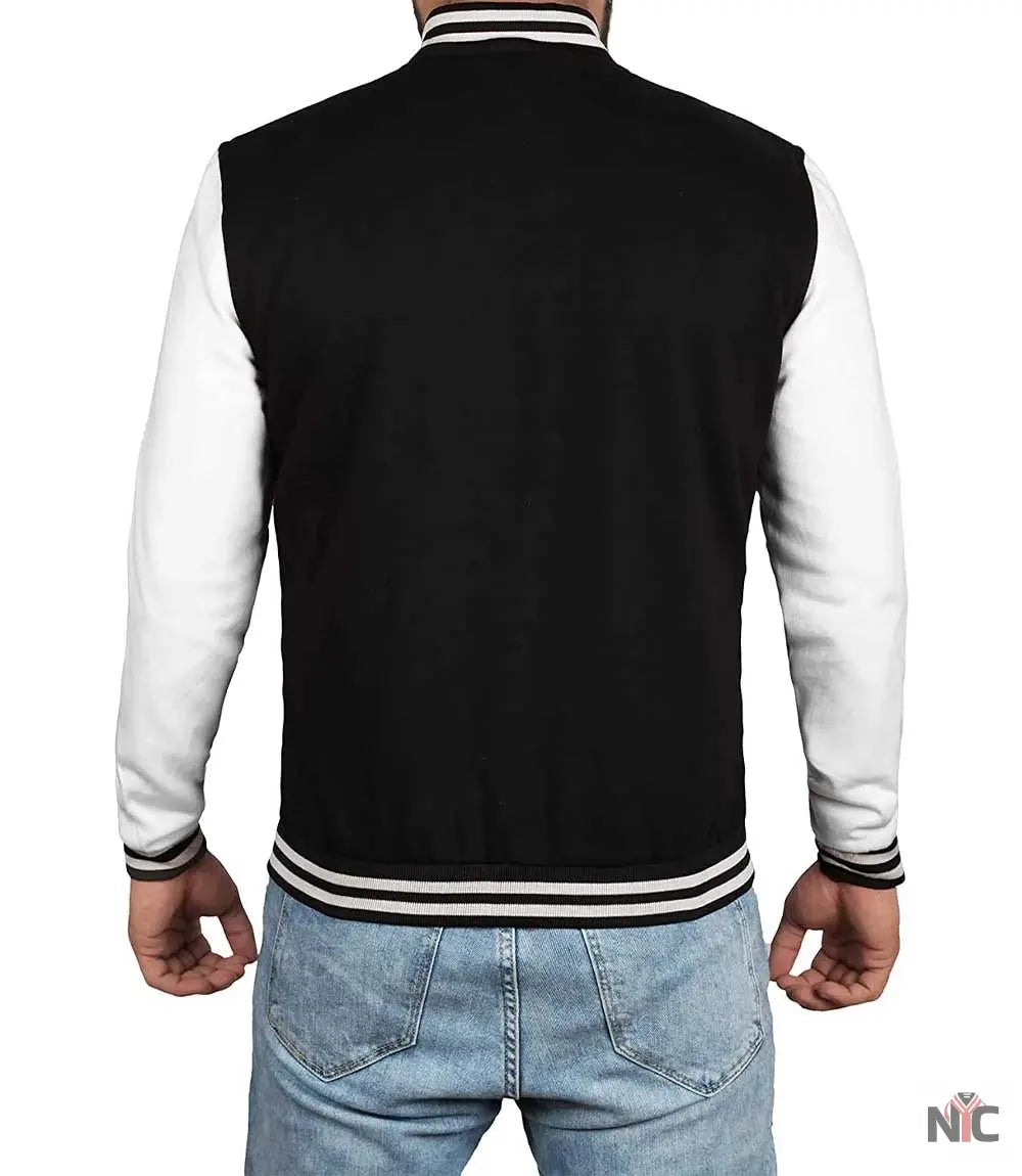 Men's Black and White Varsity Jacket - College Baseball Style