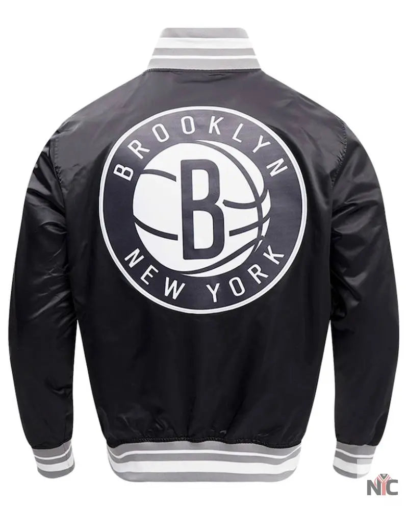 Men’s Brooklyn Nets Pro Standard Black Script Tail Full-Snap Satin Varsity Jacket