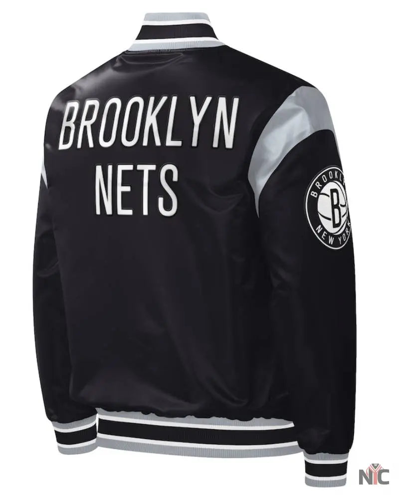 Men’s Brooklyn Nets Starter Black Force Play Satin Full-Snap Varsity Jacket