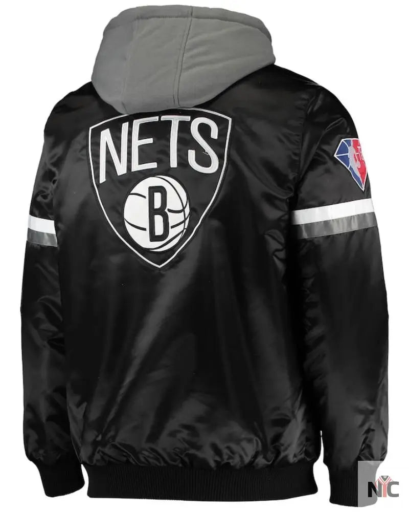 Men’s Brooklyn Nets Starter Black/Gray NBA 75th Anniversary Full-Snap Varsity Hoodie Jacket