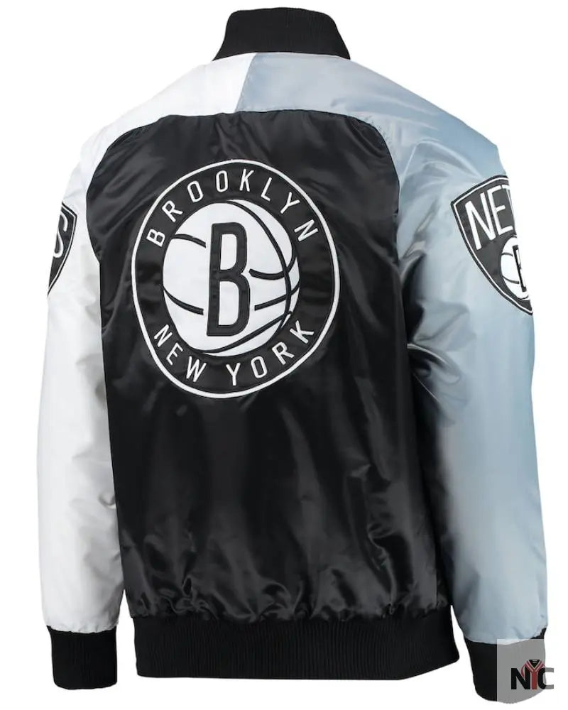 Men’s Brooklyn Nets Starter Black/Gray/White Tricolor Remix Raglan Full-Snap Jacket