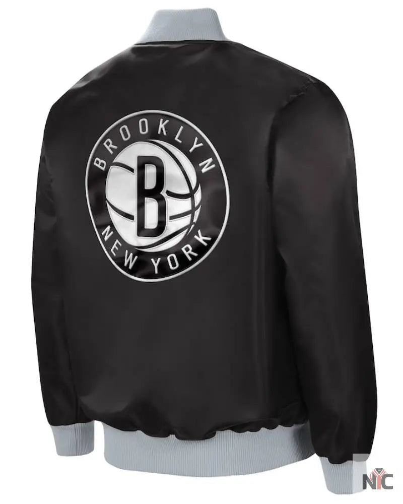 Men’s Brooklyn Nets Starter Black/Silver The Ambassador Satin Full-Zip Jacket