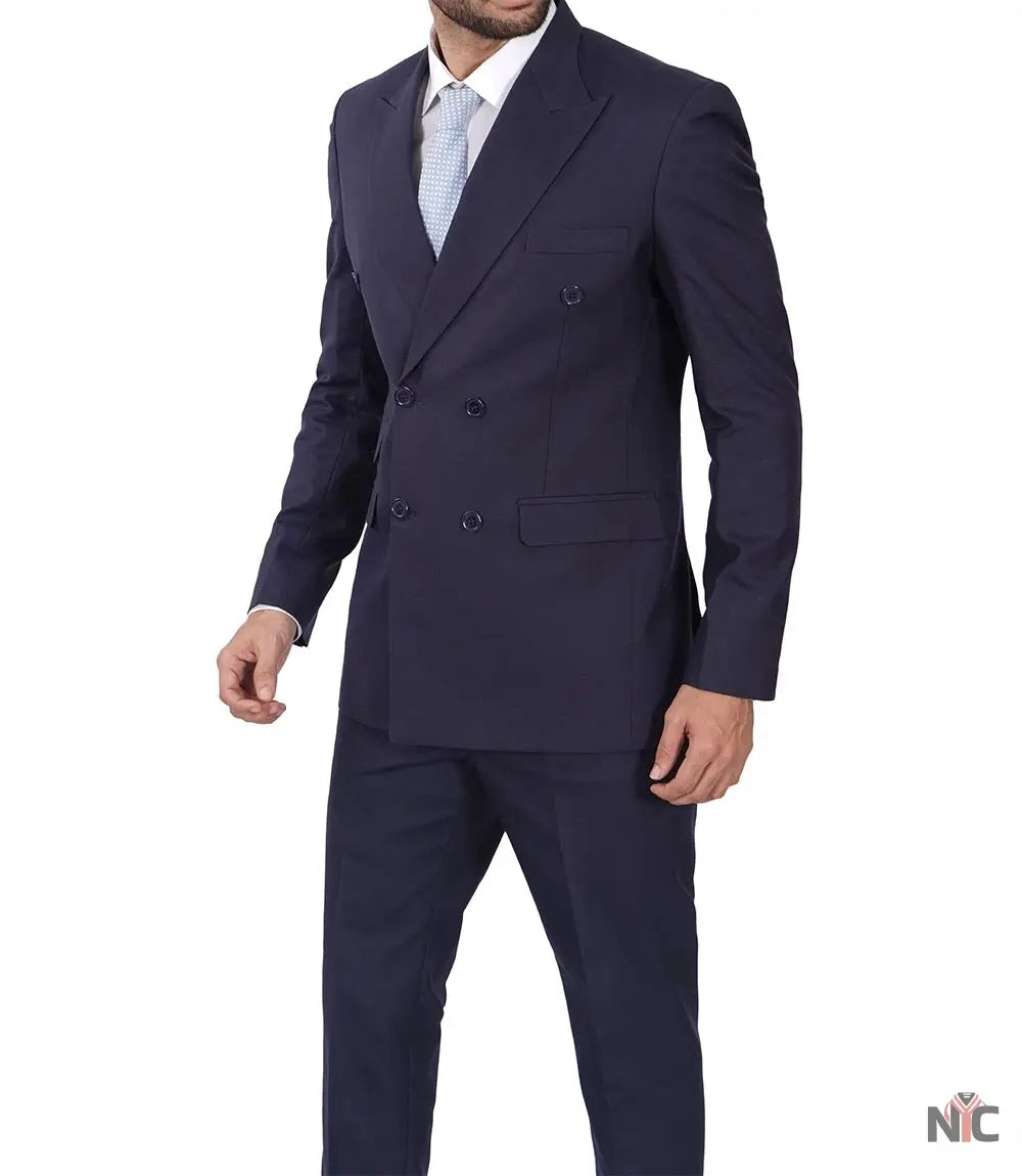 Men's Dark Blue Double Breasted Two-Piece Suit