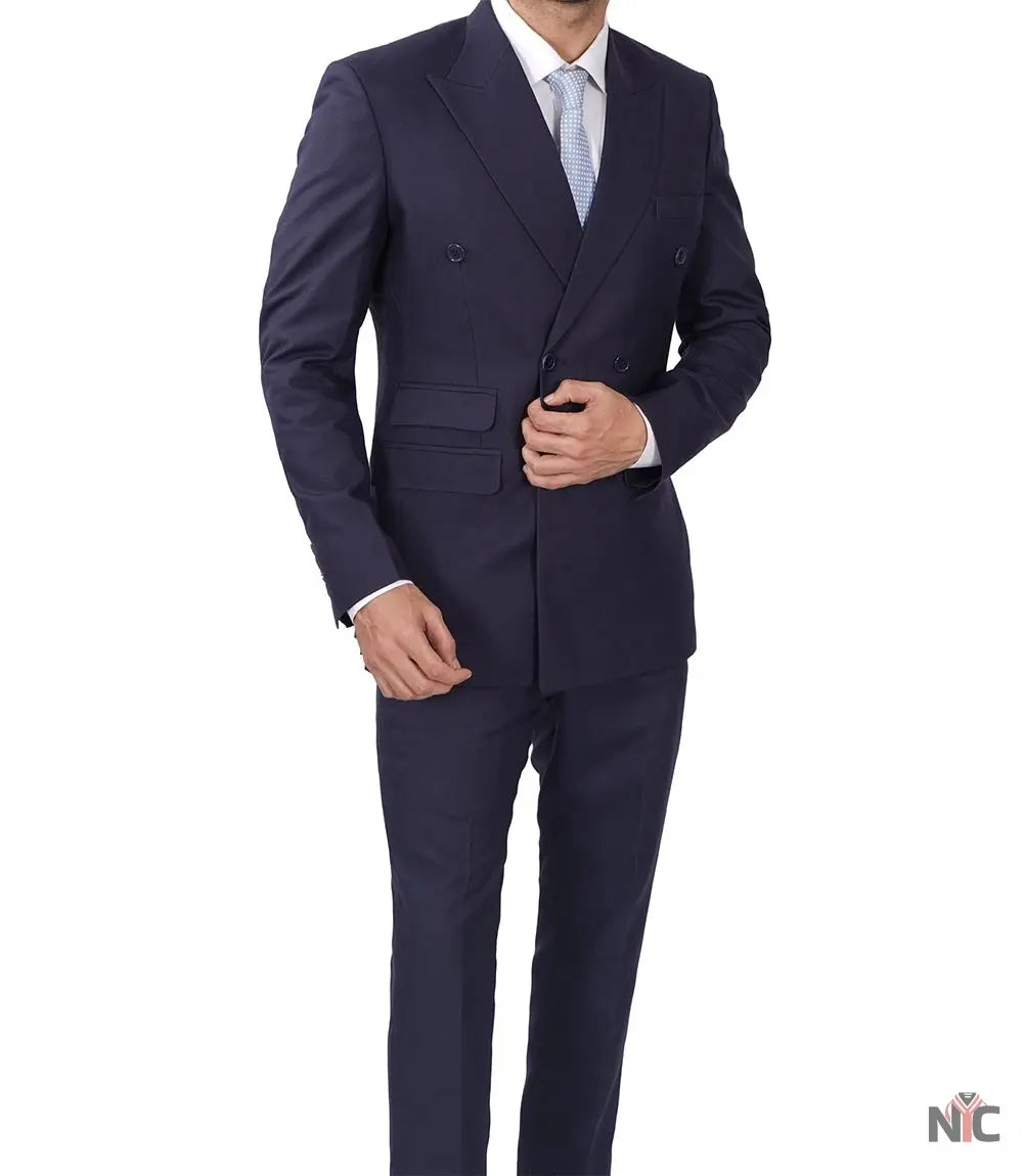 Men's Dark Blue Double Breasted Two-Piece Suit